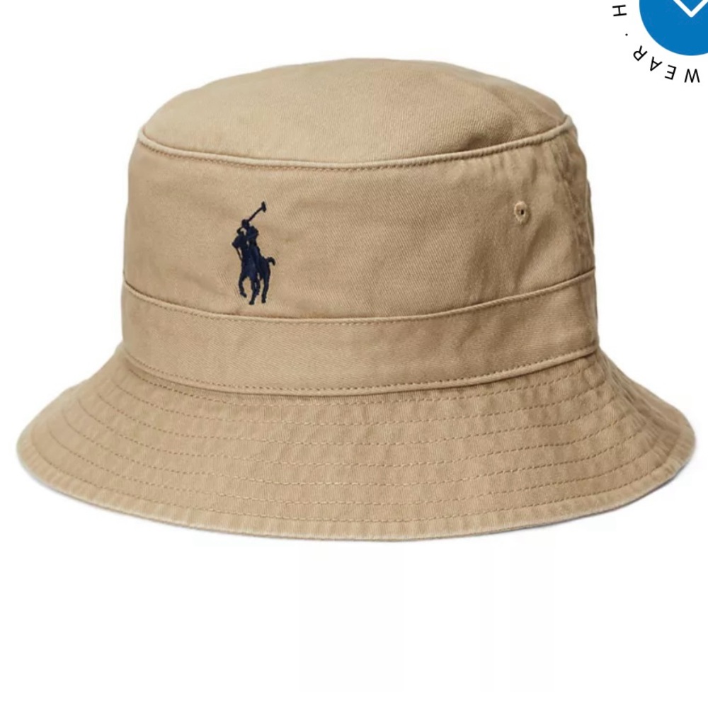 Polo Ralph Lauren Khaki Bucket Hat with Navy Polo Logo size m